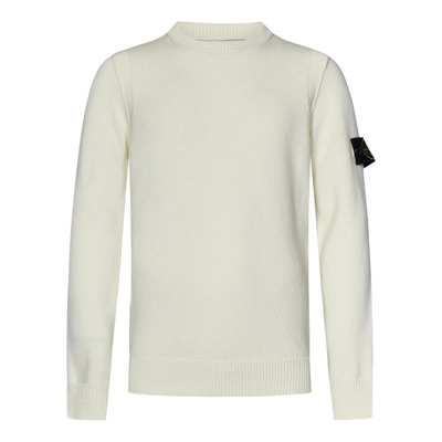 Witte Geribbelde Sweater met Badge Stone Island , White , Heren