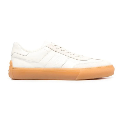 Witte Leren Sneakers met Beige Inzetstukken Tod's , White , Heren