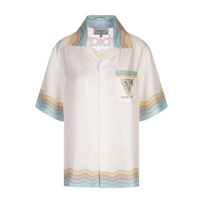 Witte zijden overhemd met palmbomen Casablanca , Multicolor , Dames