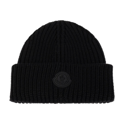 Wollen muts met logopatch Moncler , Black , Heren