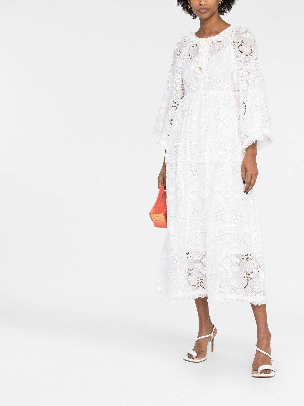 ZIMMERMANN Broderie anglaise midi-jurk - Wit