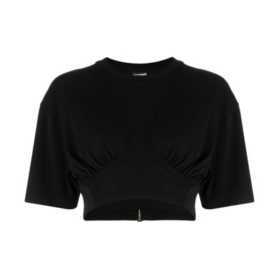 Zwart Gedrapeerd Detail Crew Neck T-shirt Jacquemus , Black , Dames