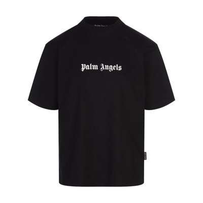 Zwart Katoenen T-shirt met Bedrukt Logo Palm Angels , Black , Heren