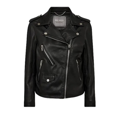 Zwarte Bikerjas met Ritsdetails MOS Mosh , Black , Dames