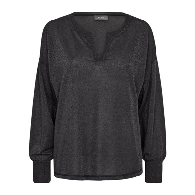 Zwarte Blouse met Lange Mouwen en V-Hals MOS Mosh , Black , Dames