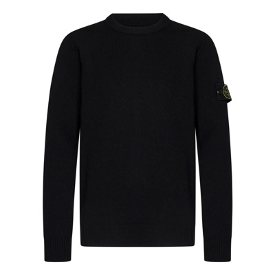 Zwarte Geribbelde Crewneck Sweater Stone Island , Black , Heren