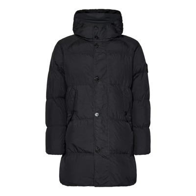 Zwarte Gewatteerde Jas met Hoge Kraag Stone Island , Black , Heren