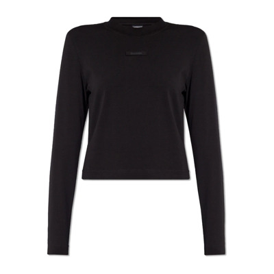 Zwarte Katoenen Ronde Hals Lange Mouw Top Jacquemus , Black , Dames