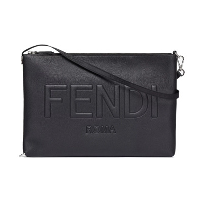 Zwarte Leren Fendi Clutch Tas Fendi , Black , Heren