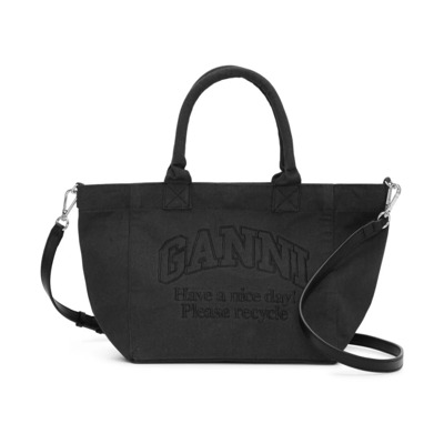 Zwarte Logo Geborduurde Tote Tas Ganni , Black , Dames