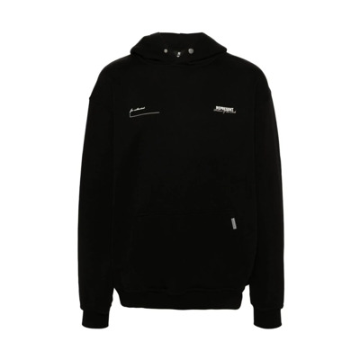 Zwarte Logo Print Hoodie Represent , Black , Heren