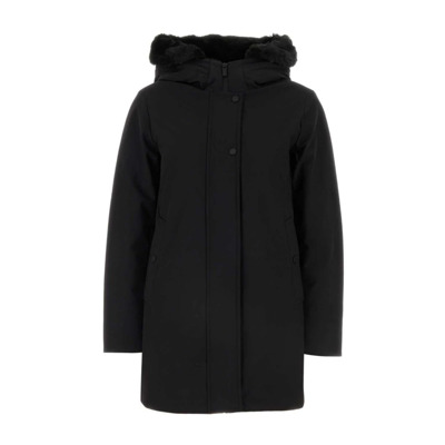 Zwarte Parka Jas met Gewatteerd Ontwerp Woolrich , Black , Dames