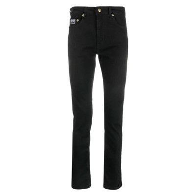 Zwarte Slim Jeans met Versace Jeans Couture Applicatie Versace Jeans Couture , Black , Heren