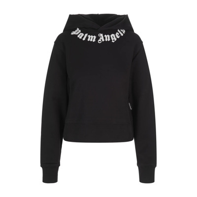 Zwarte katoenen hoodie met wit logo Palm Angels , Black , Dames