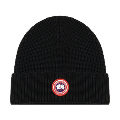 Zwarte wollen muts met logo Canada Goose , Black , Heren