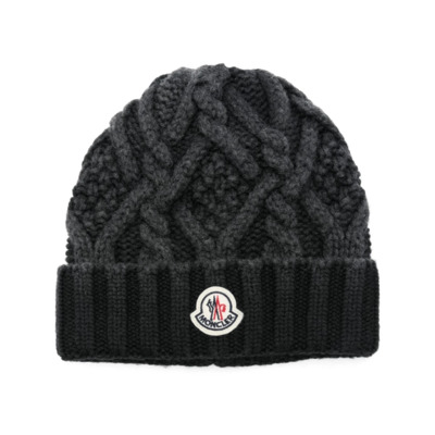 Antracietgrijze Kabelgebreide Muts Moncler , Gray , Unisex