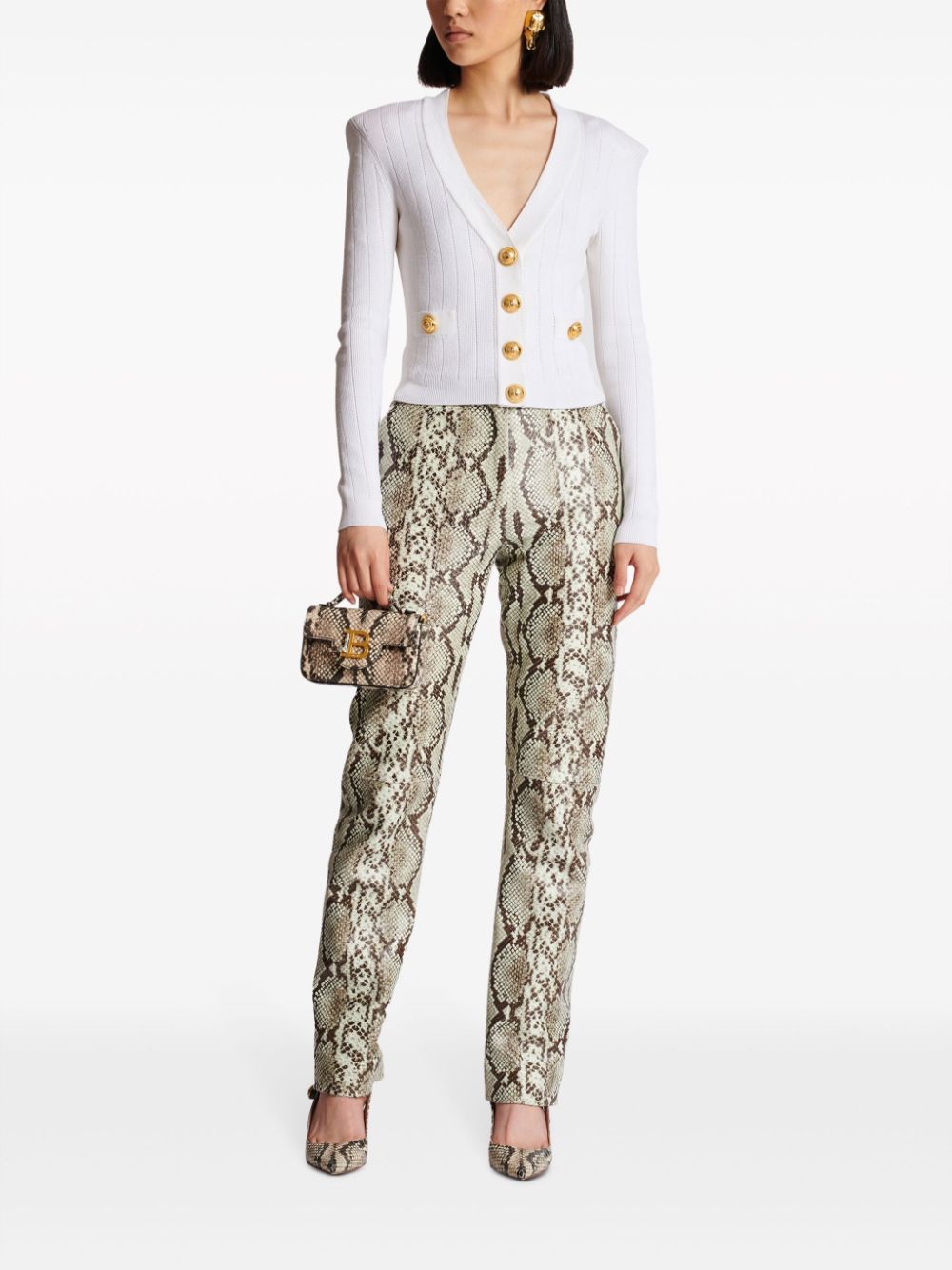 Balmain Broek met slangenleer-effect - Bruin