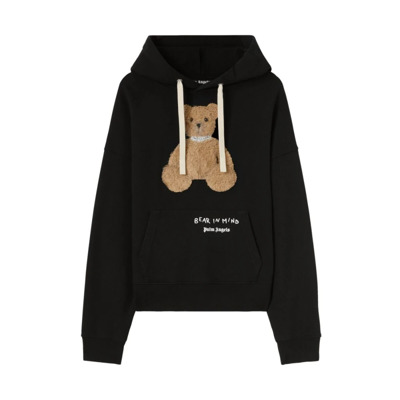 Bear Appliqué Hoodie Zwart/Wit/Beige Katoen Palm Angels , Black , Heren