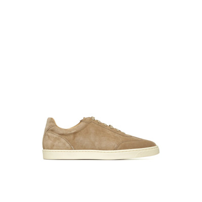 Beige Suède Sneakers met Logo Brunello Cucinelli , Beige , Heren