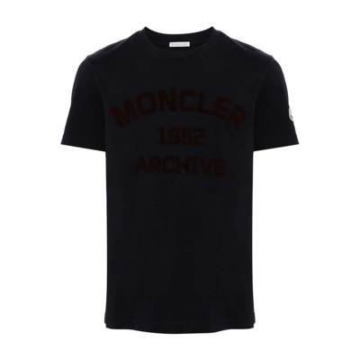 Blauw Katoen Jersey Logo T-shirt Moncler , Blue , Heren