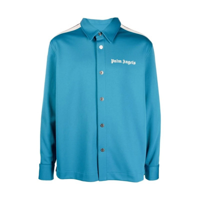 Blauw Track Shirt met Witte Strepen Palm Angels , Blue , Heren