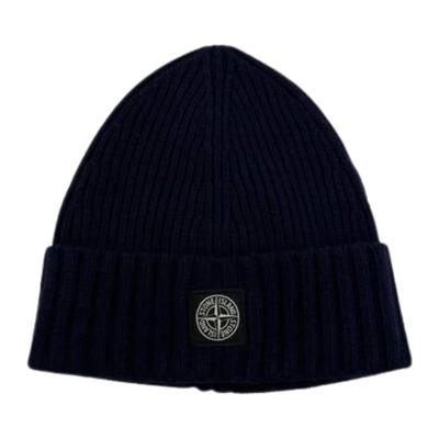 Blauwe Geribbelde Beanie Muts Stone Island , Blue , Heren