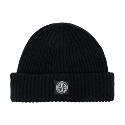 Blauwe Geribbelde Beanie met Logopatch Stone Island , Blue , Heren