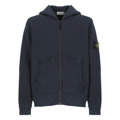 Blauwe Katoenen Hoodie met Rits Stone Island , Blue , Heren