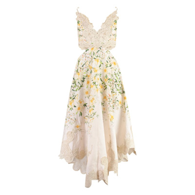 Bloemen Linnen Jurk met Uitsnijdingen Zimmermann , Beige , Dames