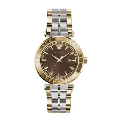 Bruin Stalen Quartz Horloge Versace , Yellow , Heren