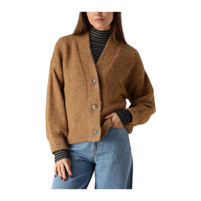 Bruine Cardigan Fancy Buttons Gezellig Summum Woman , Brown , Dames