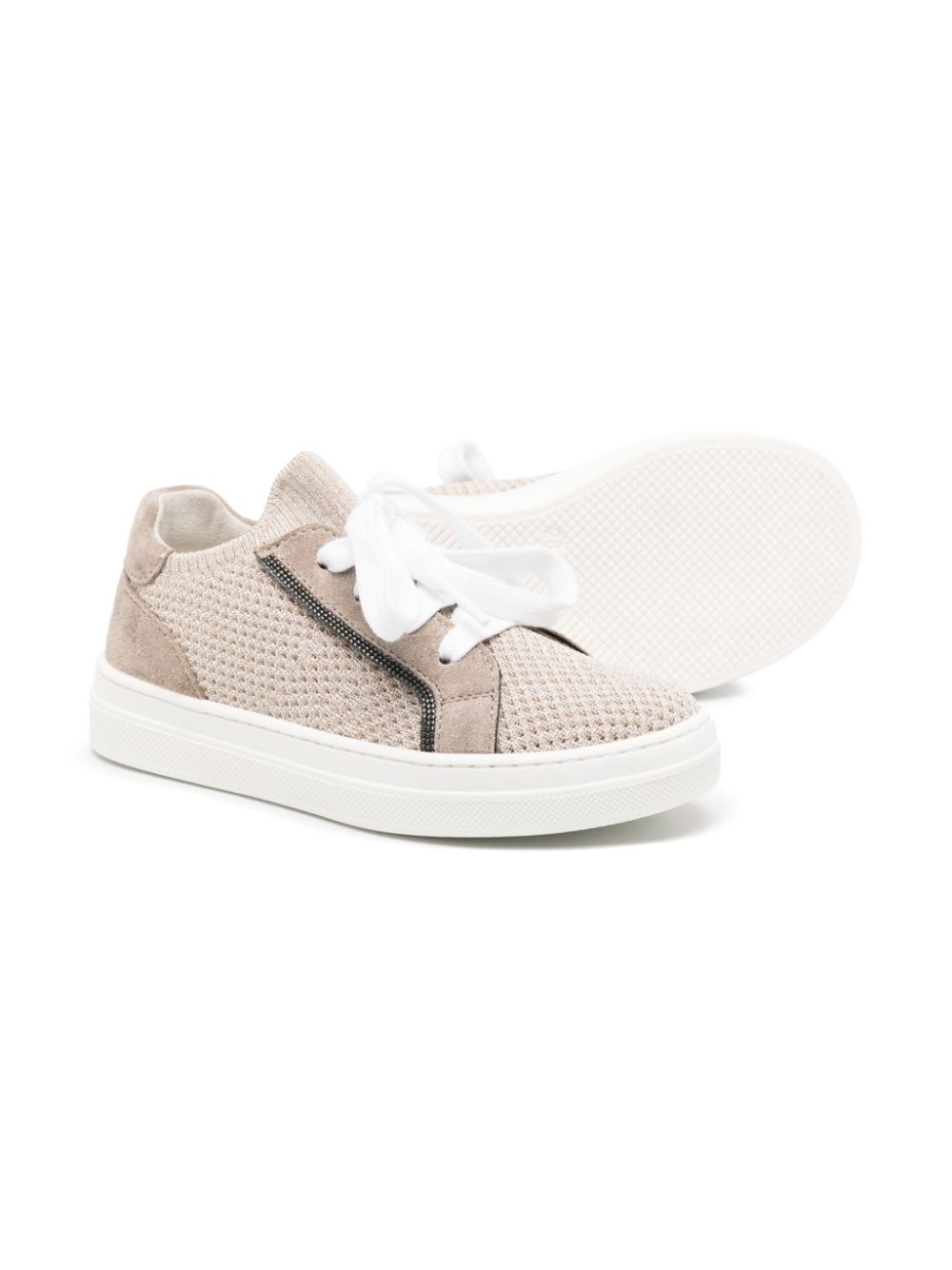 Brunello Cucinelli Kids Sneakers met gebreide vlakken - Beige