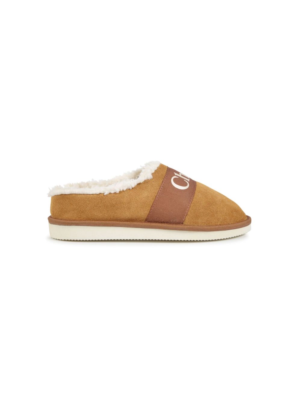 Chloé Kids Fleece slippers met logoprint en bandje - Bruin