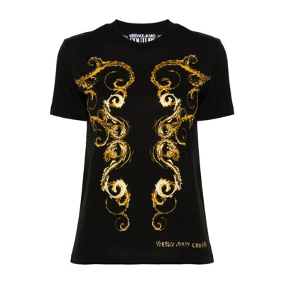 Chromo Couture Print Crew Neck T-shirt Versace Jeans Couture , Black , Dames