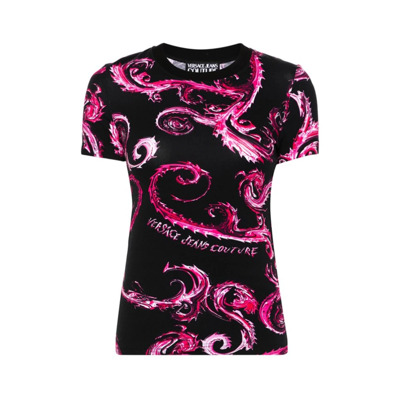 Chromo Couture T-shirt Zwart Fuchsia Print Versace Jeans Couture , Multicolor , Dames