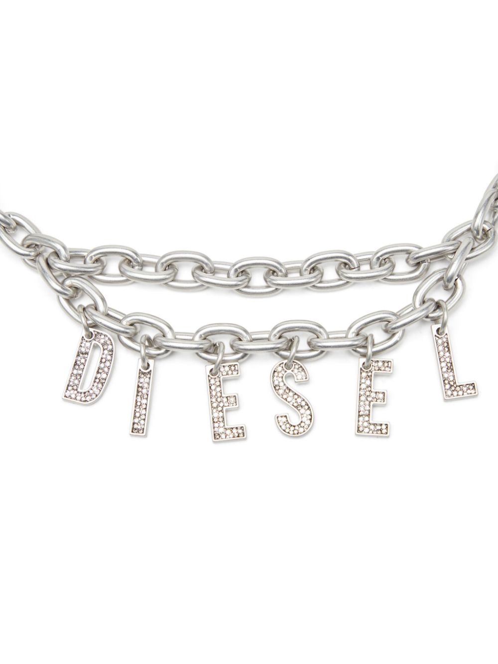 Diesel B-Charm riem met ketting - Zilver