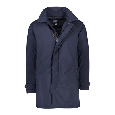 Donkerblauwe Winterjas met Rits en Knoop Ralph Lauren , Blue , Heren