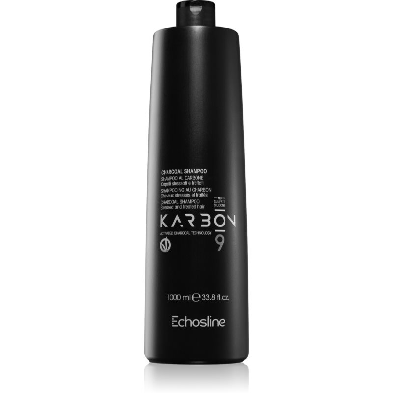 Echosline CHARCOAL Karbon 9 Shampoo met Actiefkool voor Beschadigd, Chemisch Behandeld Haar 1000 ml