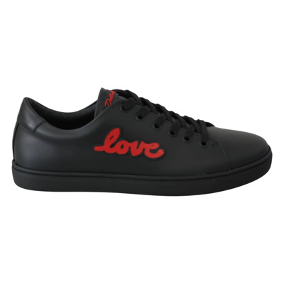 Elegante Leren Sneakers met Rode Accents Dolce & Gabbana , Black , Dames