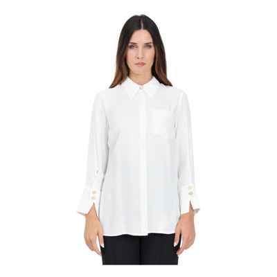 Elegante Witte Blouse Georgette Logo Patch Elisabetta Franchi , White , Dames