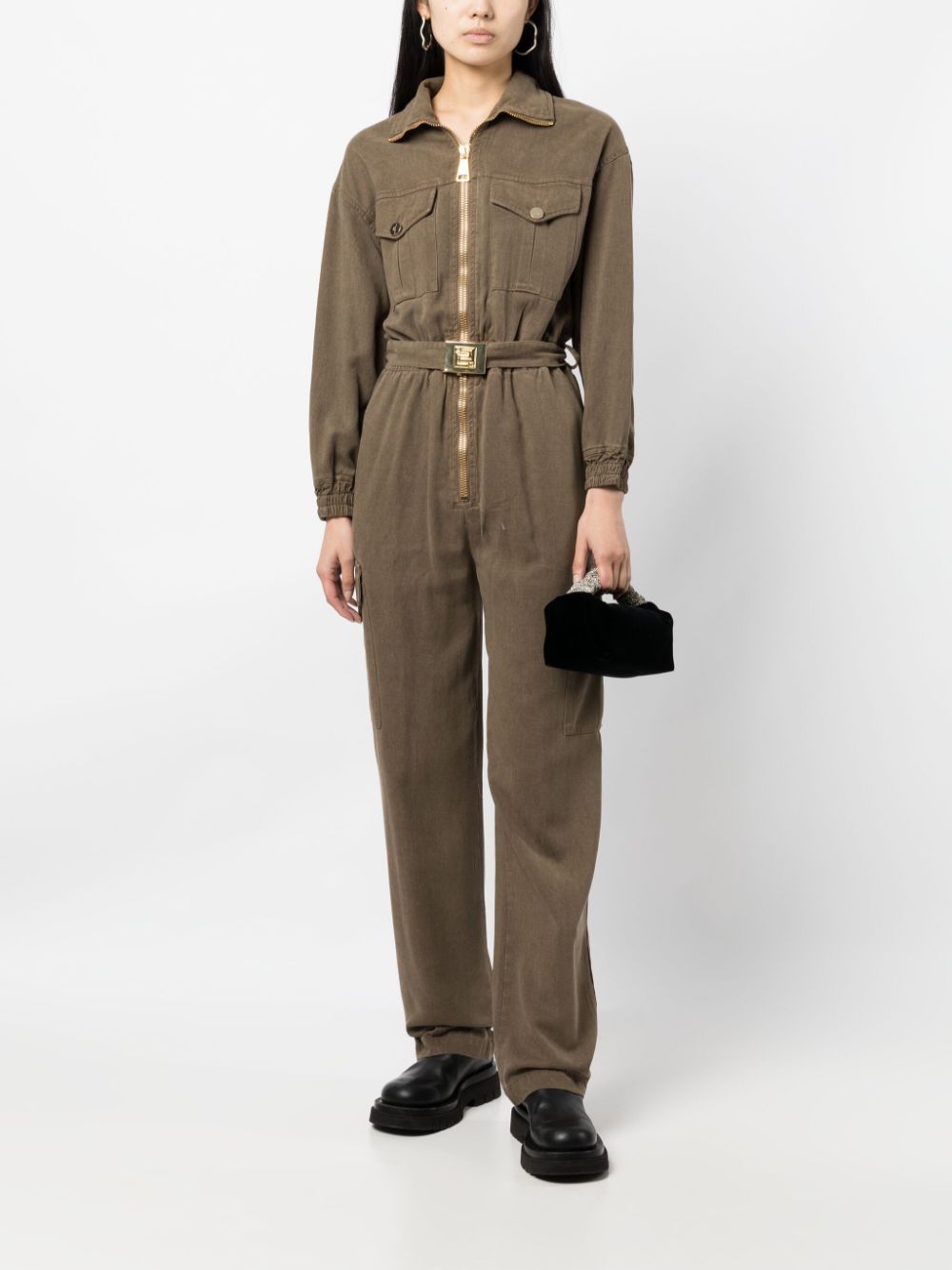 Elisabetta Franchi Jumpsuit met logoplakkaat - Bruin