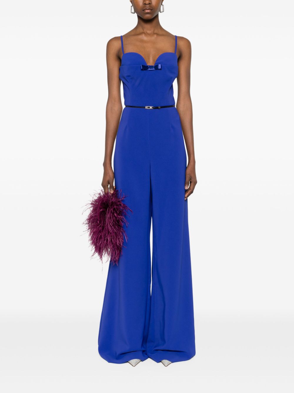 Elisabetta Franchi Jumpsuit met strikdetail en wijde pijpen - Blauw