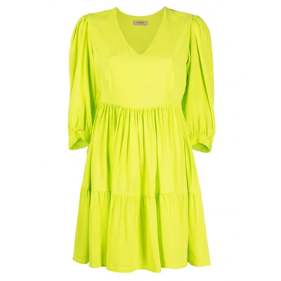 Fluorescerend Geplooide Korte Jurk Twinset , Yellow , Dames