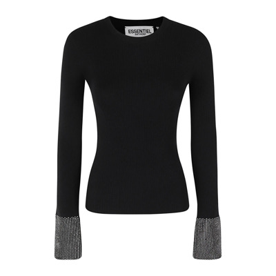 Gefranjde Pullover Trui Essentiel Antwerp , Black , Dames