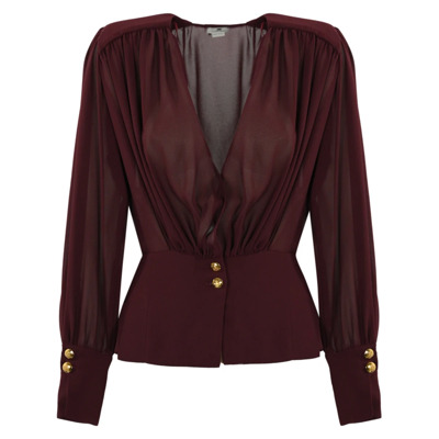 Georgette Cross-Neck Blouse met Lange Mouwen Elisabetta Franchi , Red , Dames