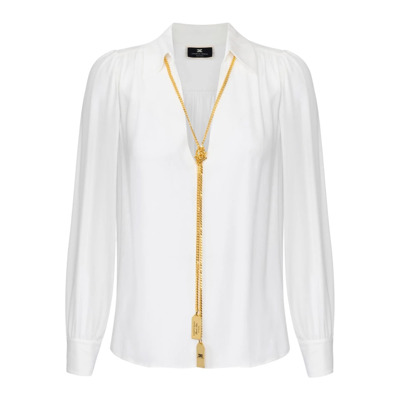 Georgette blouse met V-hals en gerimpelde schouders Elisabetta Franchi , White , Dames