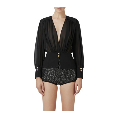 Georgette blouse met basque en lange mouwen Elisabetta Franchi , Black , Dames