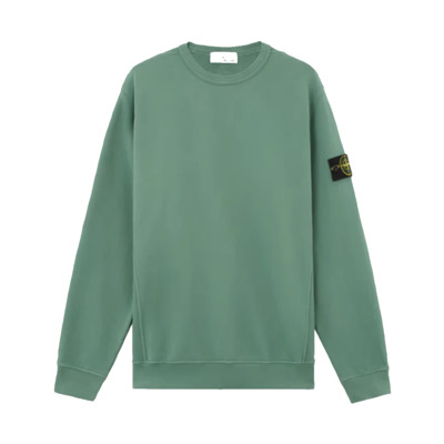 Geribbelde Crewneck Geborsteld Katoen Fleece Sweater Stone Island , Green , Heren