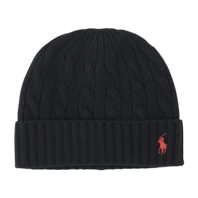 Gevlochten wollen blend beanie met logo Polo Ralph Lauren , Black , Heren