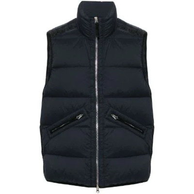 Gewatteerd Navy Vest Hoge Kraag Rits Stone Island , Blue , Heren